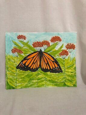 Monarch Butterfly on Milkweed Watercolor Painting